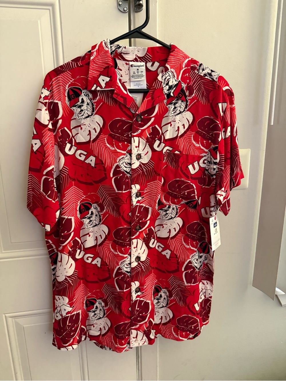 Champion Red UGA Graphic Short-Sleeve Button-Up Shirt